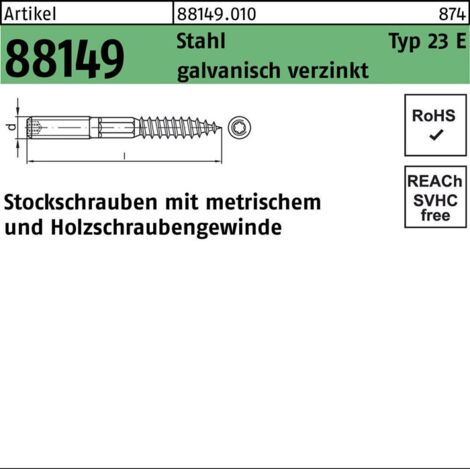 Stockschraube 8x120 Stahl galvanisch verzinkt TX 100 Stk