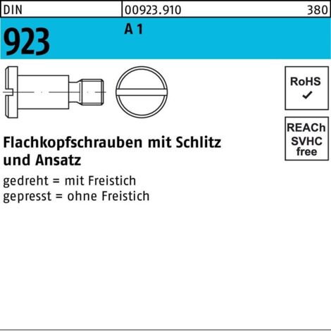 DIN 923 Flachkopfschraube M4x5 Edelstahl A1 blank Schlitz m. Ansatz o. Freistich 100 Stk