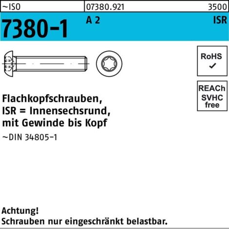 ISO 7380-1 Flachkopfschraube A 2 M 6 x 50 -T30 Vollgewinde A 2 200 Stk (1/2)