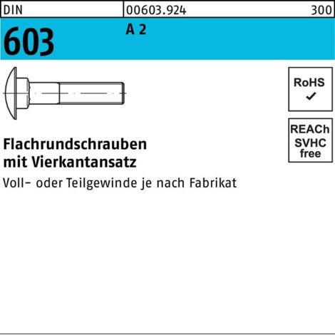 DIN 603 Flachrundschraube M10x20 Edelstahl A2 blank m. Vierkantansatz 100 Stk