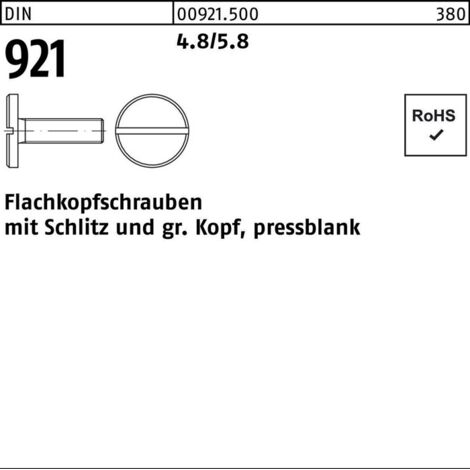 DIN 921 Flachkopfschraube VG M5x16 Stahl 4.8 blank Schlitz m. großem Kopf 100 Stk