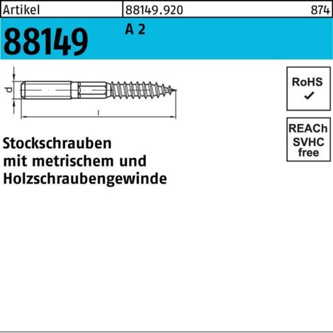 Stockschraube 6x180 Edelstahl A2 blank 100 Stk