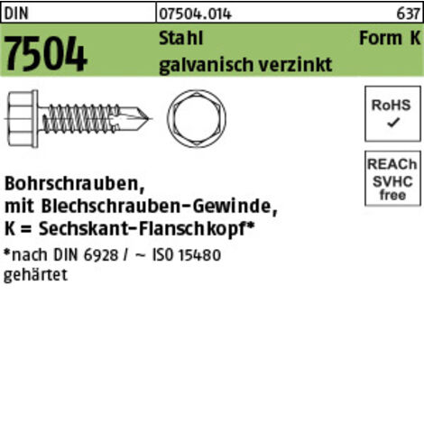 DIN 7504/ISO 15480 Form K Sechskant-Bohrschraube VG 6,3x38 Stahl galvanisch verzinkt m. Flansch 250 Stk (1/3)