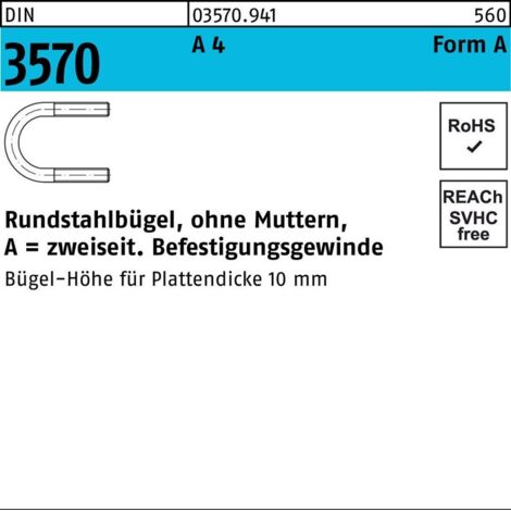 Rundstahlbügel DIN 3570 o.Mutter A 148/NW 125 A 4 1 Stück