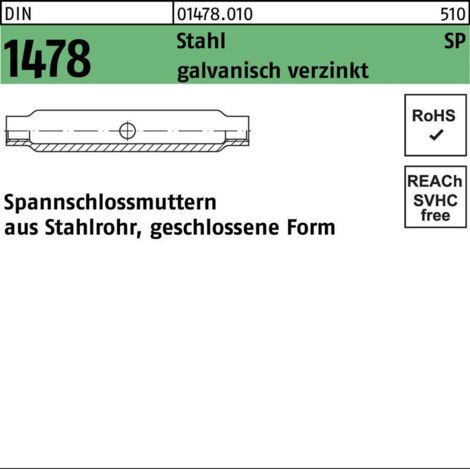 DIN 147 Spannschlossmuttern Stahl SP M 8 galvanisch verzi 10 Stk