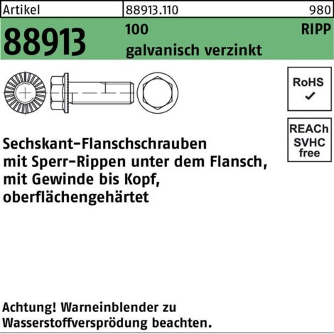 Sechskant-Flanschschraube VG M6x12 Stahl 10.9 galvanisch verzinkt m. Sperrrippen 500 Stk