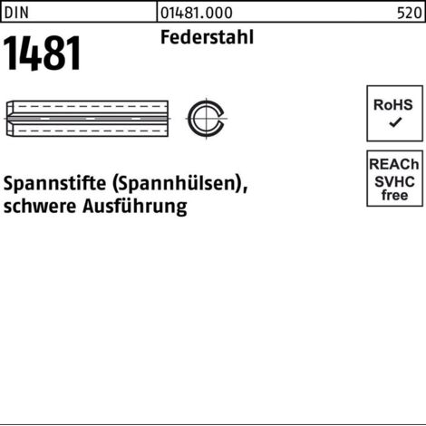 DIN 1481/ISO 8752 Spannstifte Federstahl 10 x 50 S 100 Stk