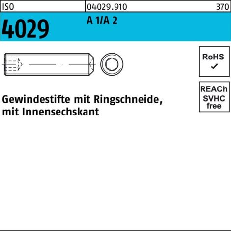 ISO 4029 Gewindestifte mit Ringschneide & Innensechskant A 1/A 2 M 5 x 8 rostfreiei A 1/A 2 S 1000 Stk (1/2)
