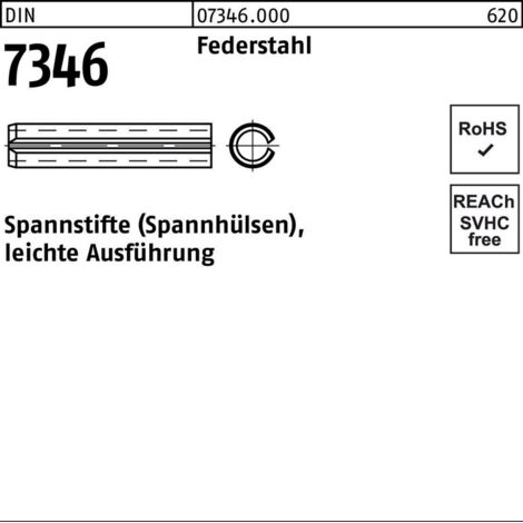DIN 7346/ISO 13337 Spannstifte (Spannhülsen) Federstahl 12 x 80 S 50 Stk