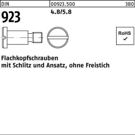 Flachkopfschraube DIN 923 Schlitz/Ansatz M4x 3x 6,0 4.8/5.8 100 Stück