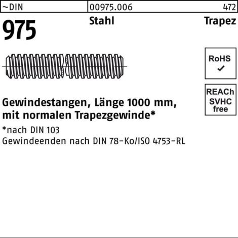 Gewindestange DIN 975 Trapezgewinde TR 40x 7x 1000mm Stahl 1 Stück