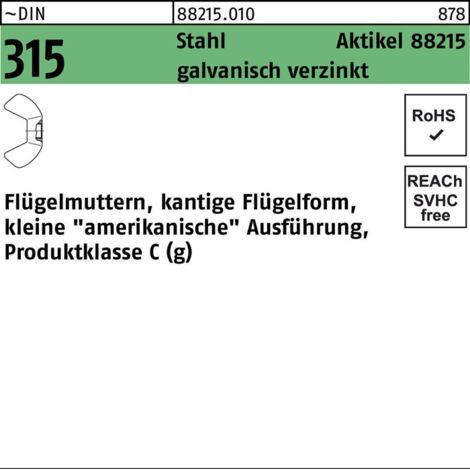 Flügelmutter DIN 315 kl. Form St. M 10 galvanisch verzinkt gal Zn S 100 Stk (1/2)