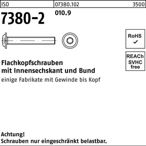 ISO 7380-2 Flachkopf-Flanschschraube VG M5x25 Stahl 10.9 blank Innensechskant 500 Stk