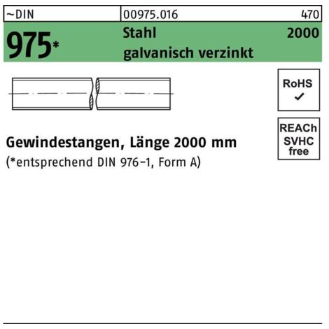 DIN 975 Gewindestange VG M12x2000 Stahl galvanisch verzinkt