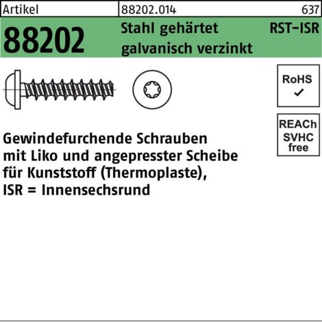 Gewindefurchendeschraube R 88202 Liko ISR 3 x 8 -T10 Stahl gehärtet galvanisch verzinkt