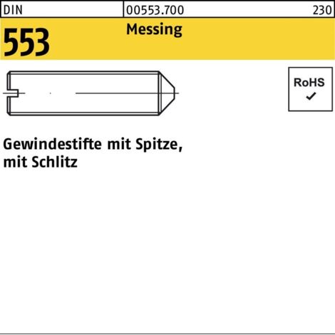 DIN 553/ISO 7434 Gewindestift VG M6x20 Messing blank Schlitz m. Spitze 100 Stk (1/2)