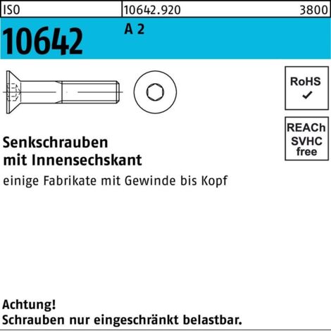 DIN 7991/ISO 10642 Senkschraube A 2 Edelstahl M 6 x 80 A 2 S Innensechskant 100 Stk