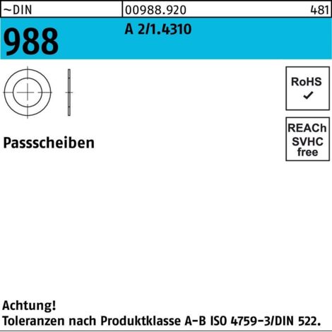 DIN 988 Passscheibe Stahl 1.4301 6x12x0,25mm Tol. ISO 4759-3/A-B 1000 Stk