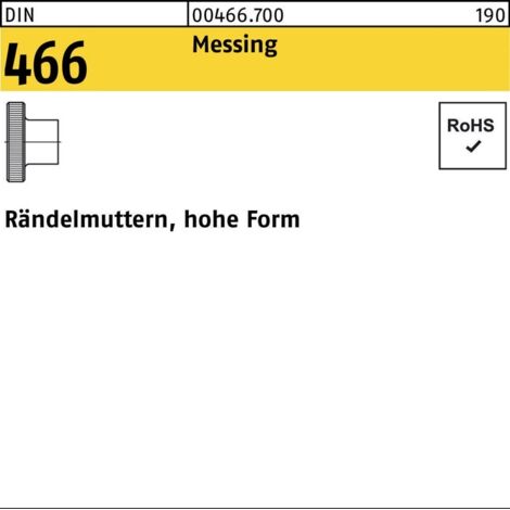 DIN 466 Rändelmuttern Messing M 3 Ms S 100 Stk