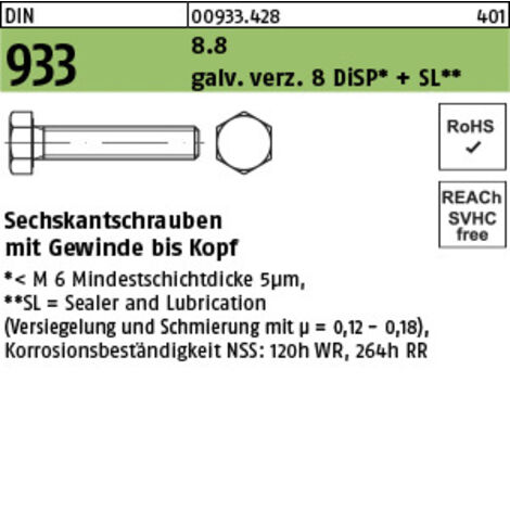 DIN 933/ISO 4017 Sechskantschraube 8.8 M 3 x 25 gal Zn DiSP + SL gal ZnDi 500 Stk (1/3)