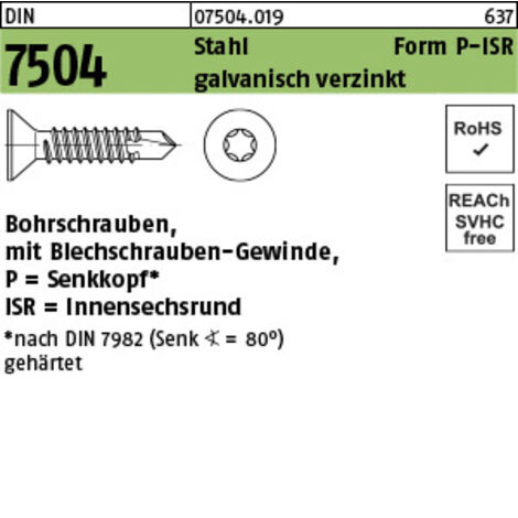 DIN 7504 Form PE Senkkopf-Bohrschraube VG 4,2x22 Stahl galvanisch verzinkt T20 1000 Stk