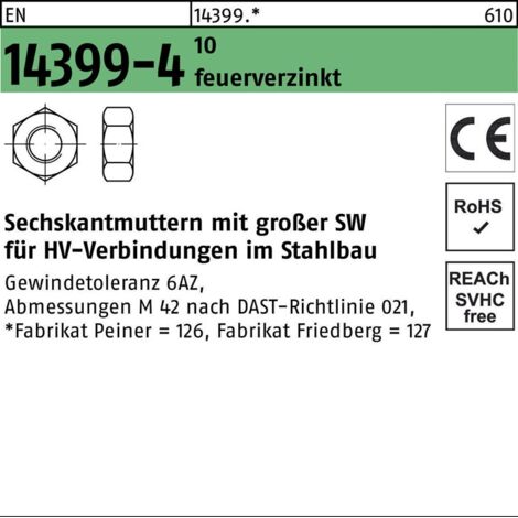 Peiner Umformtechnik Sechskantmutter EN 14399 M 24 x 3 Stahl feuerverzinkt