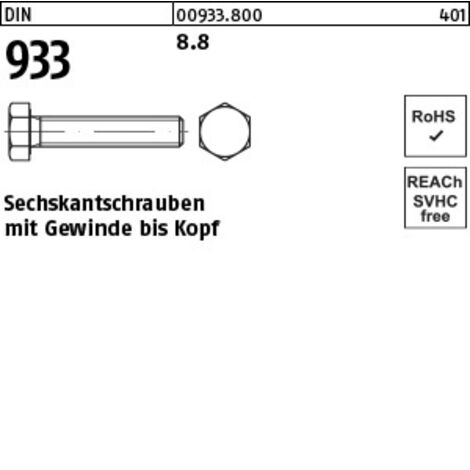 DIN 933 Sechskantschraube VG M10x25 Stahl 8.8 blank 100 Stk