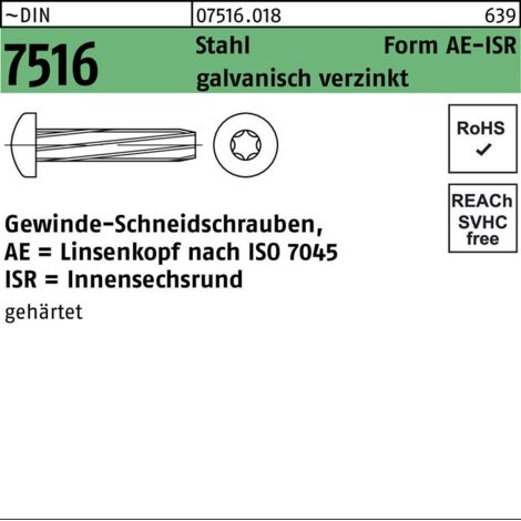 DIN 7516 Form AE Linsenkopf-Gewindeschneidschraube VG M5x20 Stahl galvanisch verzinkt T25 500 Stk