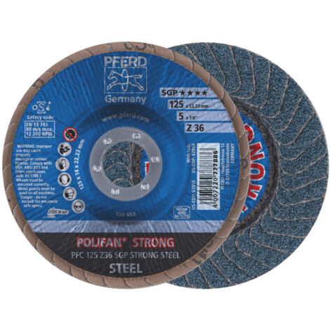 PFERD Fächerschleifscheibe POLIFFAN-STRONG (ZA) für Stahl,⌀ 125 mm, Körnung: 40 (1/4)