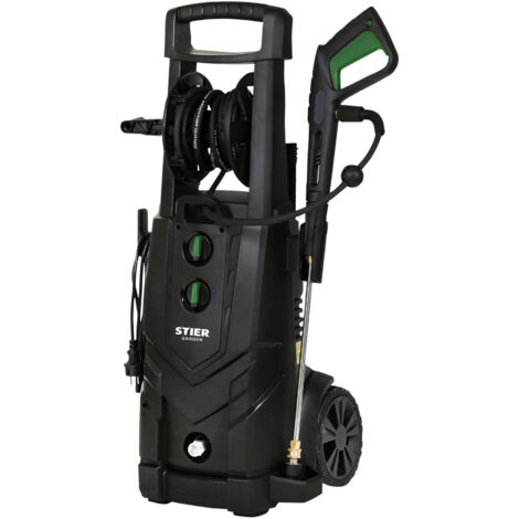 STIER Hochdruckreiniger SDR-300, 3200 W, maximaler Druck von 225 bar, Fördermenge bis 540 l/h, inklusive rostfreier Spritzpistole und 5 Düsen, Schlauchtrommel, 10 Meter Radius, 5 Meter Schlauch (1/5)