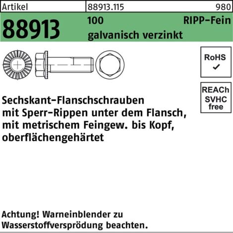 Sechskantflanschschraube R 88913 Sperr-Ripp VG M 14 x 1,5 x 40 100 galvanisch verzinkt