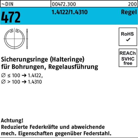 DIN 472 Sicherungsringe 1.4310 140 x 4 rostfreiei S