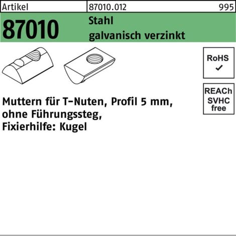 T-Nutenmutter R 87010 o.Führungssteg 5mm M4 Stahl galv.verz. 100 Stück (1/2)