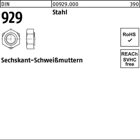Sechskantmutter DIN 929 M 3 x 0,5 Stahl blank 1000 Stk