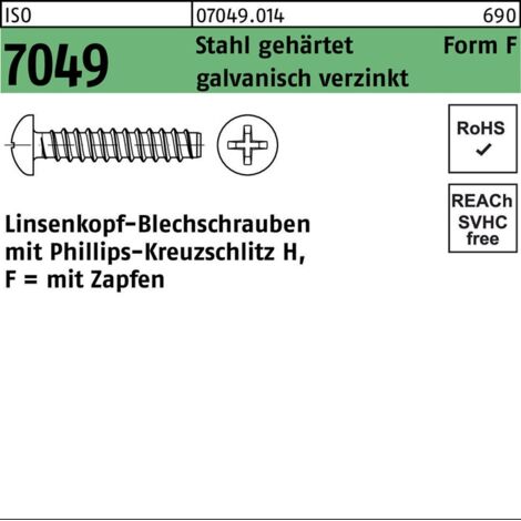 ISO 7049 Form F Linsenkopf-Blechschraube VG 3,9x16 Stahl galvanisch verzinkt PH 1000 Stk (1/2)