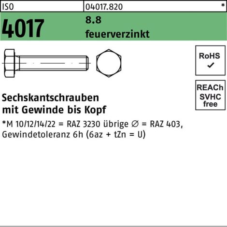 Sechskantschraube ISO 4017 VG M16x 100 8.8 feuerverz. 25 Stück