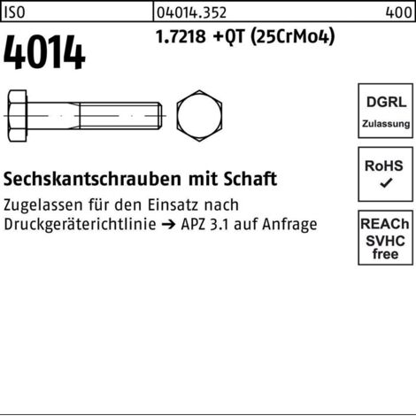 Sechskantschraube ISO 4014 Schaft M30x 320 1.7218 +QT (25CrMo4) 1 Stück