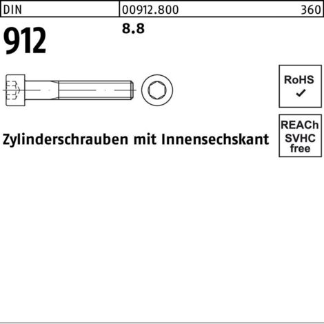 DIN 912/ISO 4762 Zylinderkopf-Schaftschraube M5x145 Stahl 8.8 blank ISK 100 Stk