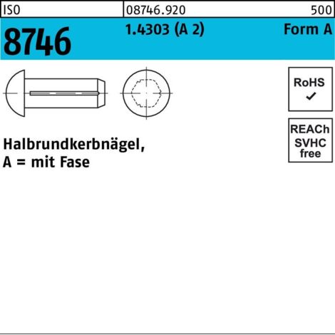 ISO 8746 Halbrundkerbnägel, mit Fase 1.4303 2,5 x 6 rostfreiei A 2 S 400 Stk (1/2)