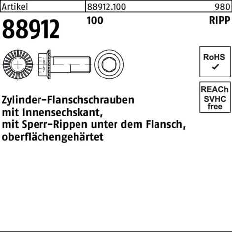 Zylinderkopf-Flanschschraube VG M6x25 Stahl 10.9 blank Innensechskant m. Sperrrippen 500 Stk