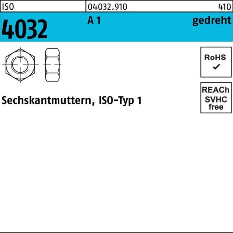 Sechskantmutter ISO 4032 M 1,6 x 0,35 Edelstahl A1 blank 500 Stk