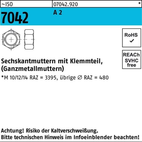 Selbstsichernde Sechskantmutter ISO 7042 M 24 x 3 Edelstahl A2 blank Biloc 25 Stk