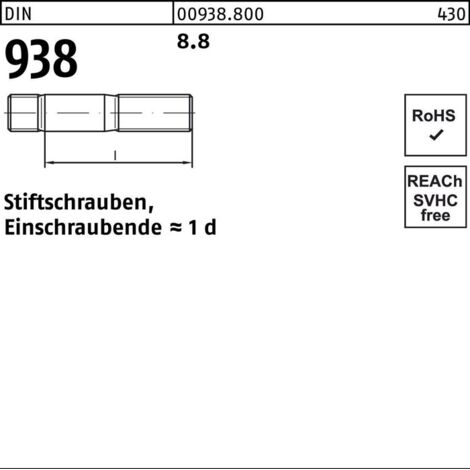 DIN 938 Stiftschraube M24x60 Stahl 8.8 blank 10 Stk (1/2)