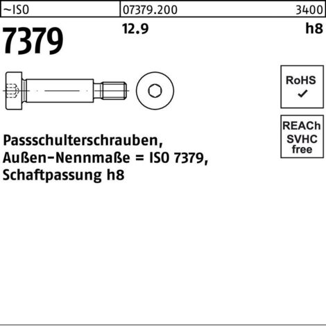 ISO 7379 Pass-Schulterschraube Schaftpassung h8 M8x45 Stahl 12.9 blank Innensechskant 50 Stk