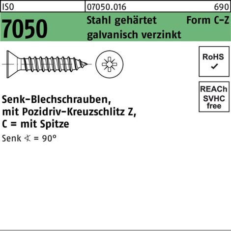 ISO 7050 Form CZ Senkkopf-Blechschraube VG 4,8x22 Stahl galvanisch verzinkt PZ 500 Stk (1/2)