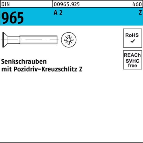 Senkschraube DIN 965 Kreuzschlitz-PZ M 3 x 25 -Z A 2 (1/2)