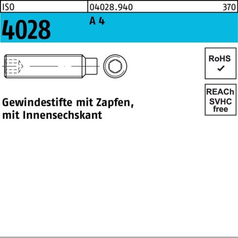 ISO 4028 Gewindestifte mit Zapfen & Innensechskant A 4 M 10 x 10 A 4 S 200 Stk (1/2)