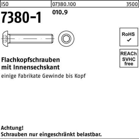 ISO 7380-1 Flachkopfschraube VG M10x35 Stahl 10.9 blank Innensechskant 100 Stk