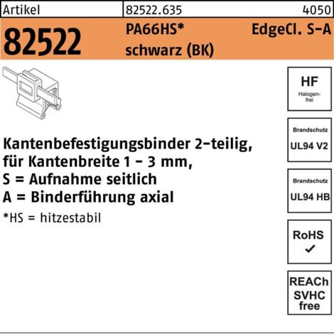 Befestigungsbinder m. Edgeclip PA66HS schwarz 4,6 x 150 S-A S 500 Stk (1/2)