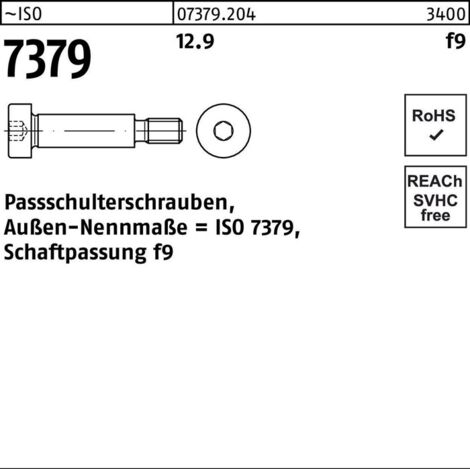 ISO 7379 Pass-Schulterschraube Schaftpassung f9 M6x25 Stahl 12.9 blank Innensechskant 50 Stk